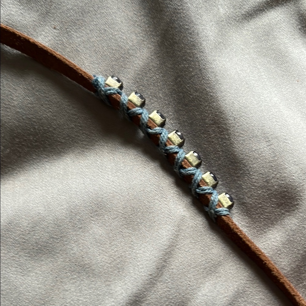 Vintage Abercrombie & Fitch Brown Leather Bracelet with Blue Beads - Picture 2 of 7